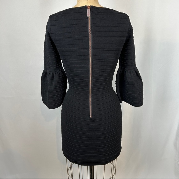 NEW Ted Baker Black Bell Sleeve 3/4 Bodycon Mini Dress Size 0 (US 0-2) - Picture 7 of 15